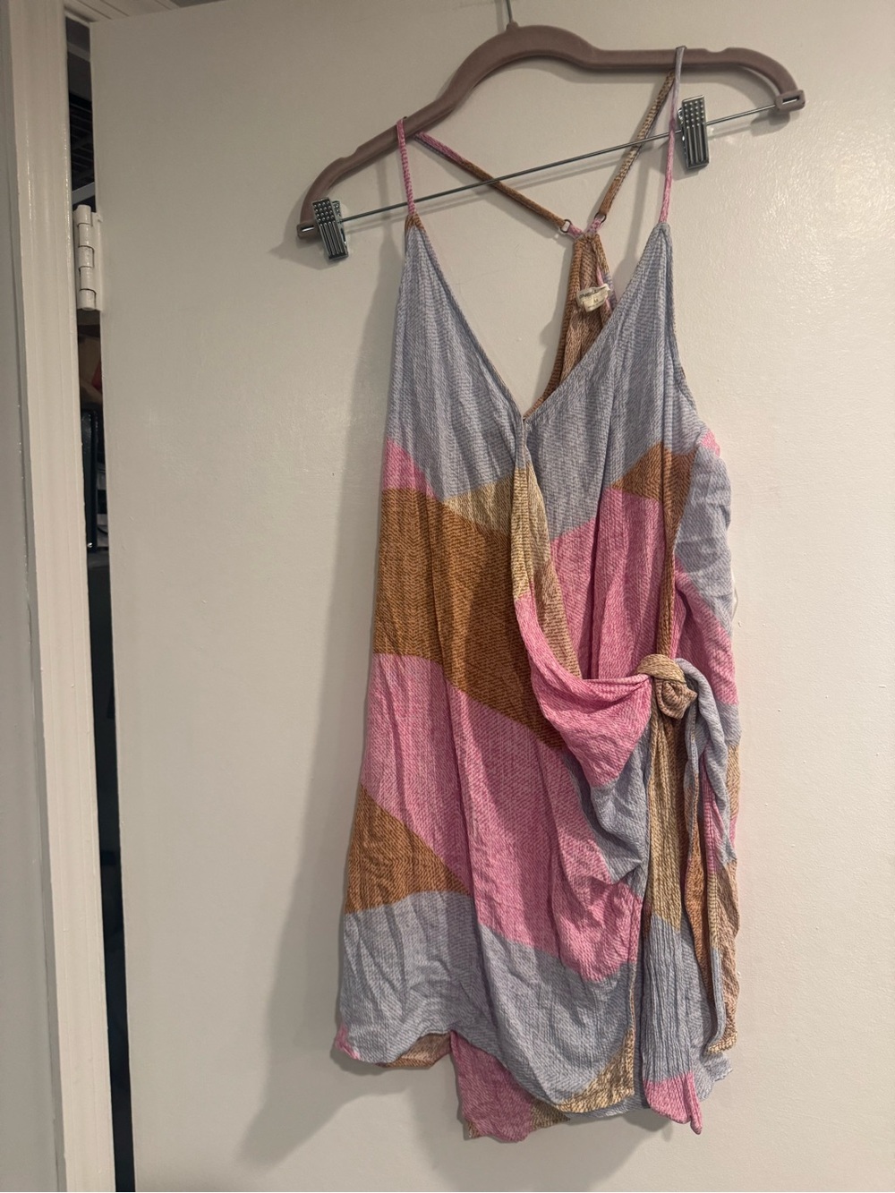 O’Neill Pink Tan Gray Striped Spaghetti Strap Mini Dress Women’s Medium